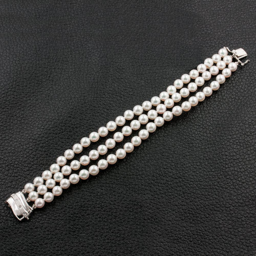 7mm Pearl Bracelet ~ Akoya Pearl White ~ - Shop regpearl Bracelets - Pinkoi